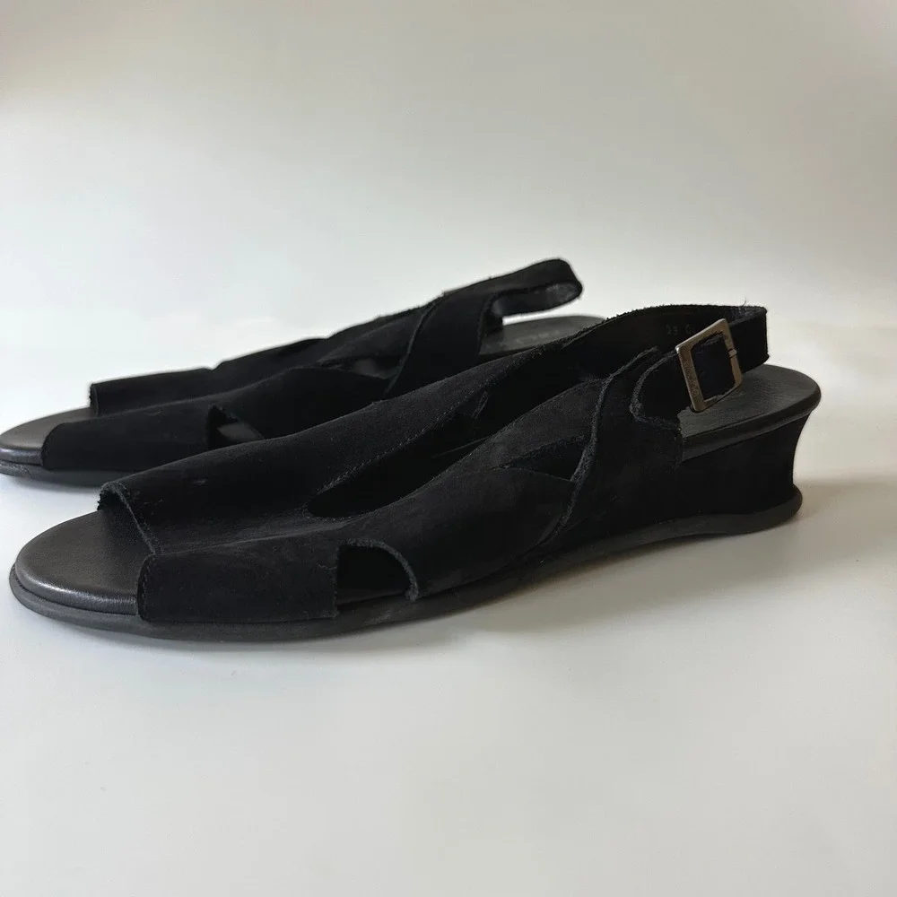 Arche Wedge Sandals Suede Leather Black Slingback Open Toe 39 US 8